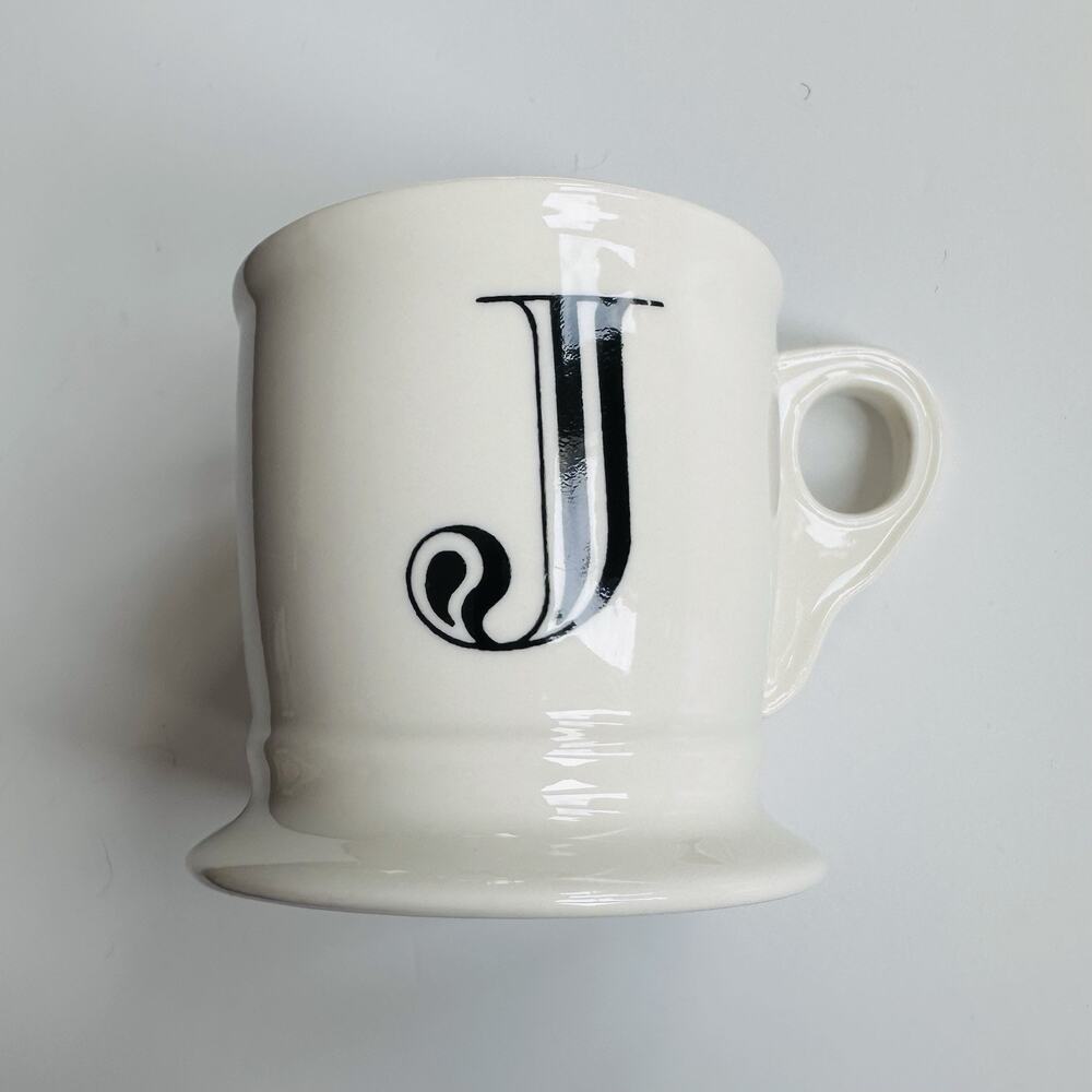 Anthropologie Mug Monogram Letter Initial J Retro Shaving Style Coffee Tea Mug‎